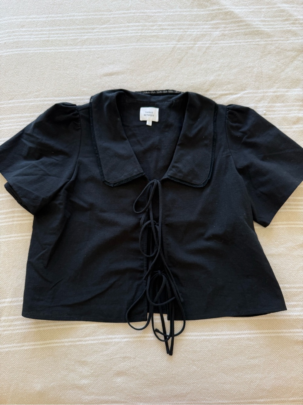 Black Tie-Front Button Down Top